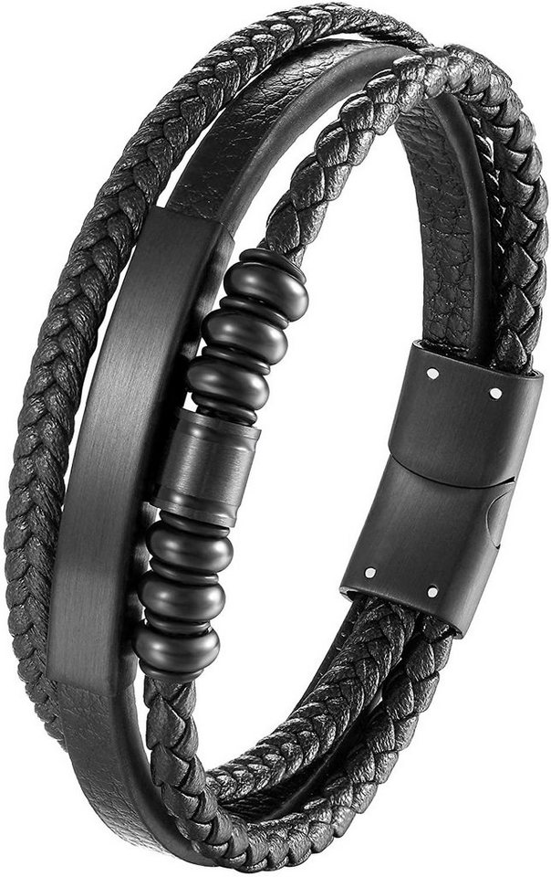 Karisma Lederarmband Karisma Männer Mehreihiges Lederarmband mit Platte und, Edelstahl Elementen Länge 21cm BLQ252 - Black von Karisma