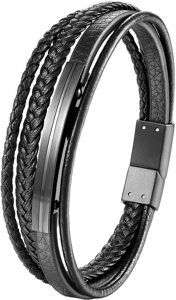 Karisma Lederarmband Karisma Männer Mehrreihiges Lederarmband Echtleder Länge 21cm BLQ264 - Black von Karisma