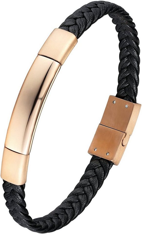 Karisma Lederarmband Karisma Männer Schwarzes Lederarmband Edelstahl Platte Ideal zum Eingravieren Magnet Verschluss BLQ231 - Roségold von Karisma