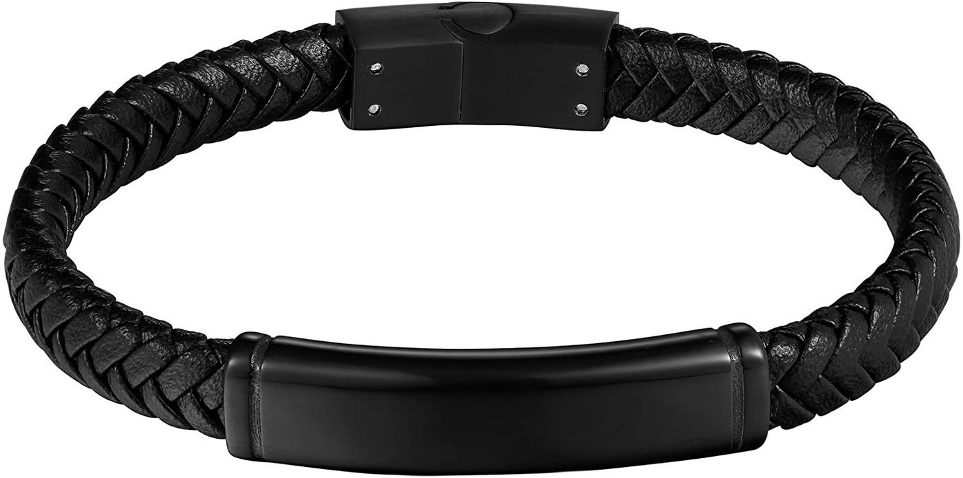 Karisma Lederarmband Karisma Männer Schwarzes Lederarmband Edelstahl Platte Ideal zum Eingravieren Magnet Verschluss Länge 21cm BLQ232 - Black von Karisma