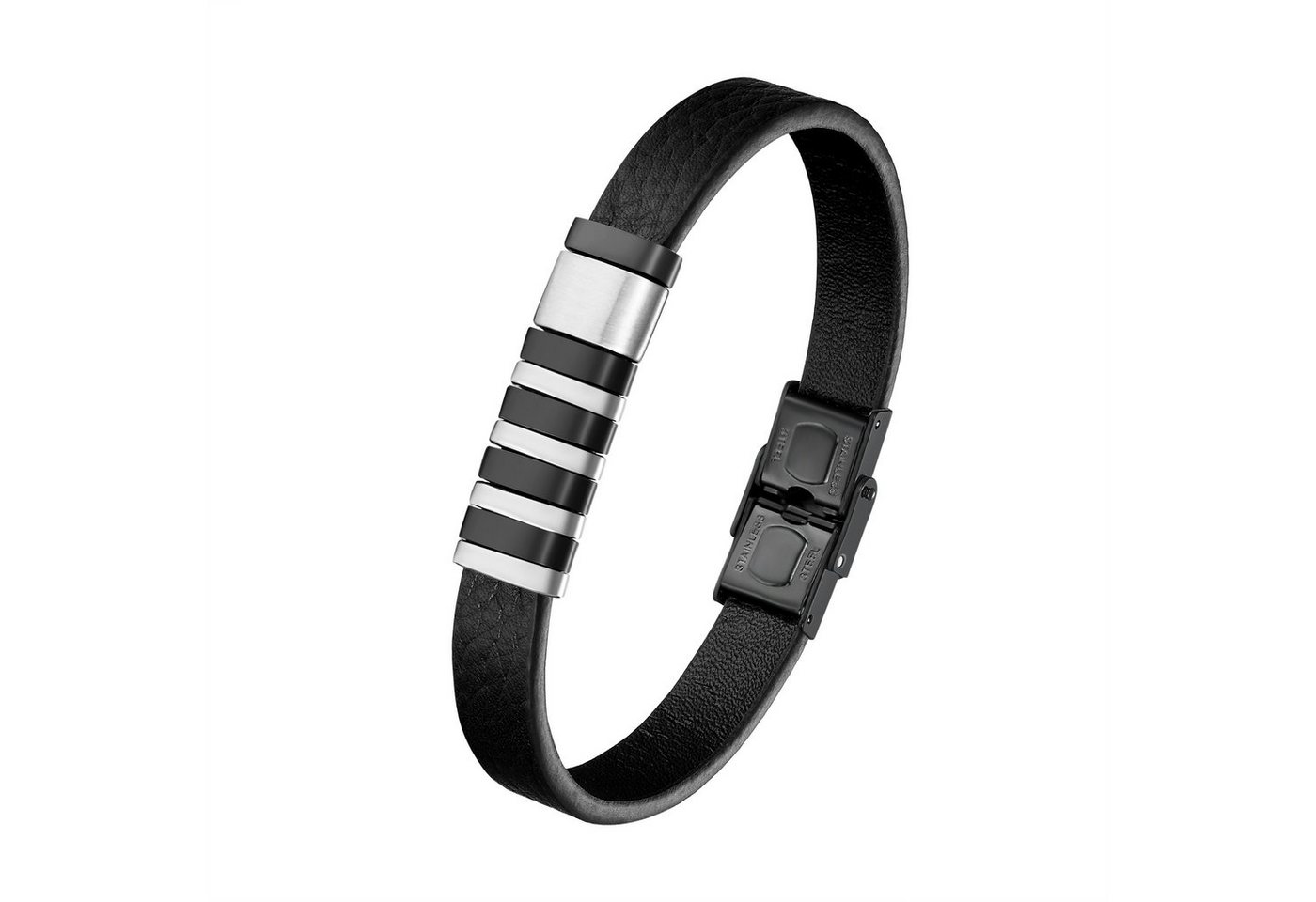 Karisma Lederarmband Karisma Männer Schwarzes Lederarmband Edelstahlelemente von Karisma