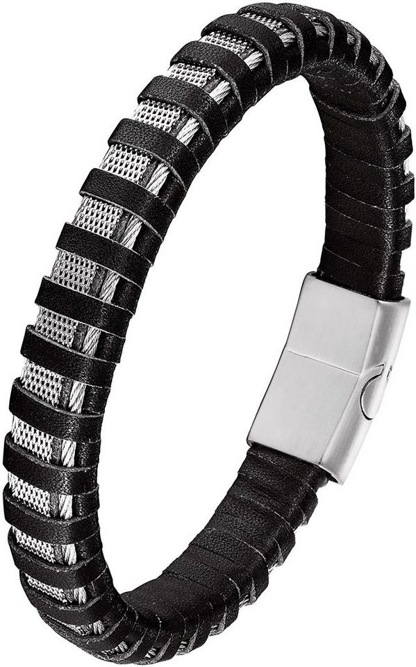 Karisma Lederarmband Karisma Männer Schwarzes Lederarmband mit Edelstahl Draht und Mesh BLQ242 - Silber von Karisma