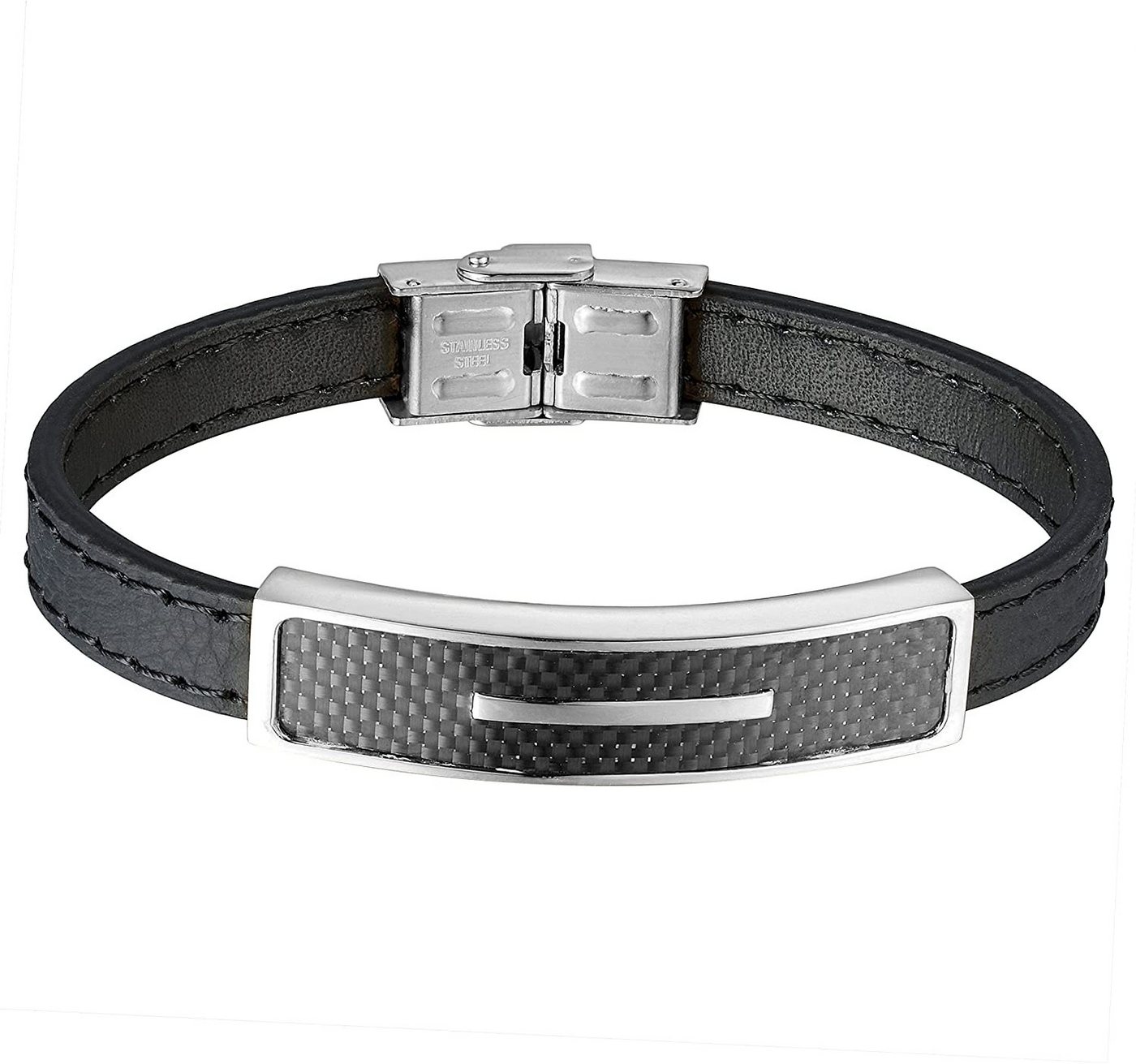 Karisma Lederarmband Karisma Schwarzes Männer Lederarmband Edelstahl Platte KarboneinLänge 21cm BLQ 226 - Silber von Karisma