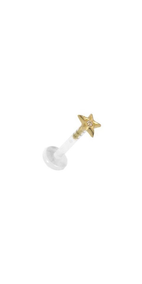 Karisma Nasenpiercing Labret Bioplast Lippen Piercing Mit 18K Gold 750 Aufsatz Stern Stein Zirkonia Weiss von Karisma