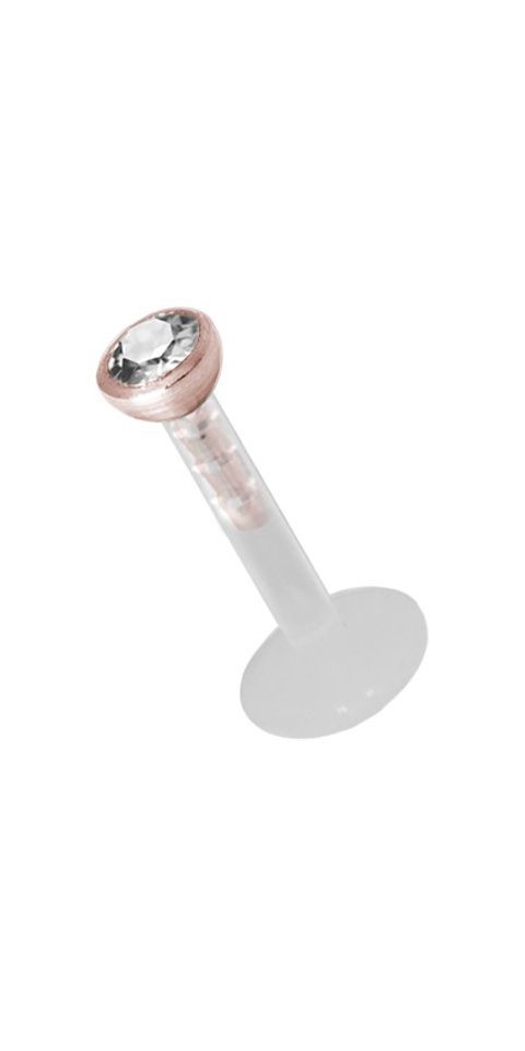 Karisma Nasenpiercing Labret Bioplast Transparent Lippen Piercing Aufsatz Stahl Roségold, Stein Weiss 3mm von Karisma