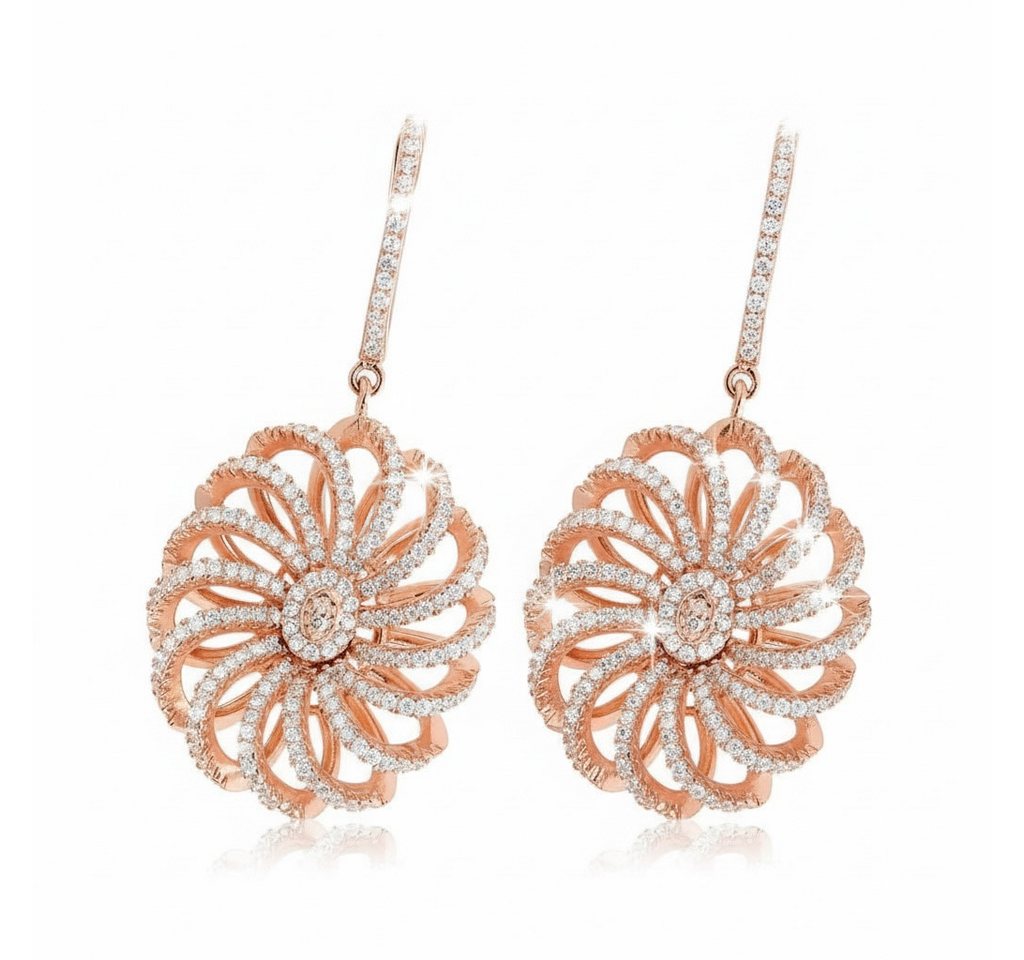 Karisma Paar Ohrhänger Damen Ohrhänger Blume - Silber 925er Rosé Gold beschichtet, mit Premium Zirkonia Steinen - HSE.RG02 von Karisma