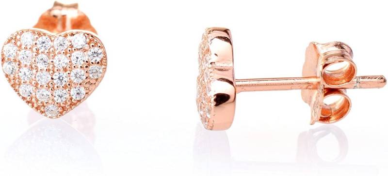 Karisma Paar Ohrstecker 1 Paar Damen Ohrstecker Herz Rosé-Gold 7mm Mit Zirkonia, Steinen in Weiss HS-ERG13.RG von Karisma