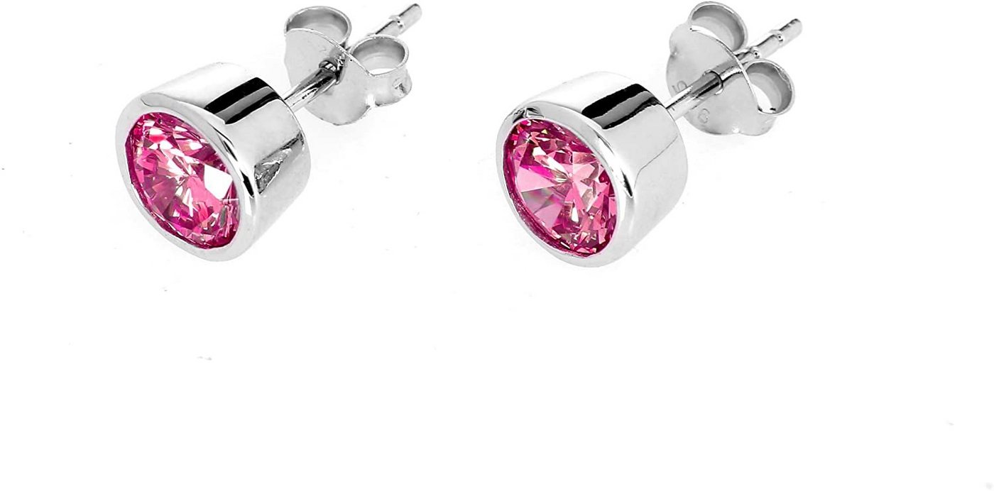 Karisma Paar Ohrstecker 1 Paar Damen Ohrstecker SterlingSilber 925 rhodiniert Ohrringe mit Zirkonia Stein Pink 7mm von Karisma