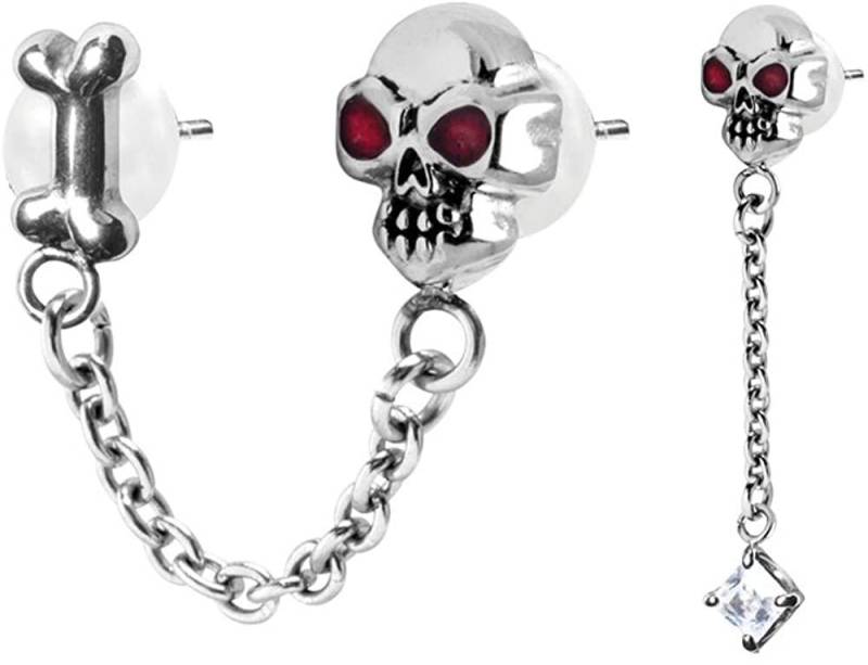 Karisma Paar Ohrstecker Edelstahl Damen Slave Ohrstecker Set Totenköpfe Rote Augen, und mit Kristall Elements 4,5mm Stein 2 Edelstahl Kette von Karisma