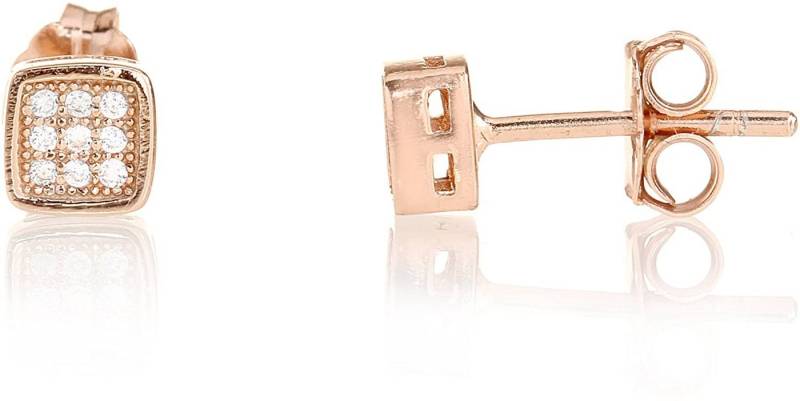 Karisma Paar Ohrstecker Karisma 1 Paar Damen Ohrstecker Silber Rosé-Gold Quadrat 5mm Mit Zirkonia Steinen in Weiss HS-ERG29.RG von Karisma