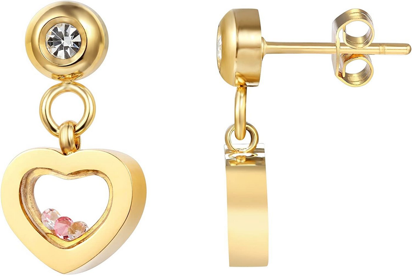 Karisma Paar Ohrstecker Karisma Damen Edelstahl Ohrstecker Anhänger Herz Liebe, Zirkonia im Glas Farbwahl EQD100 - Gold von Karisma