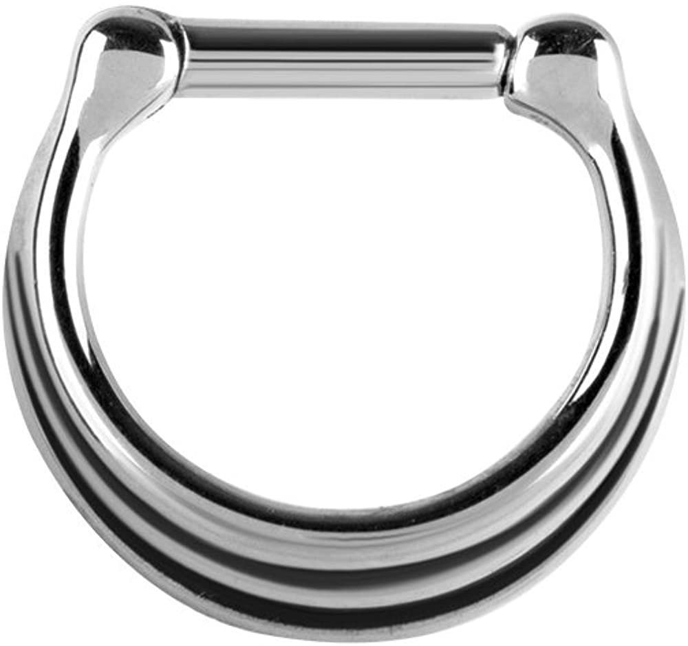 Karisma Piercing-Set Karisma Edelstahl 316L Septum Clicker 3 Ringe mit Black Streifen - Concave Segment Scharnier Ring Ohrring Nase 1,2x8mm - Silber von Karisma