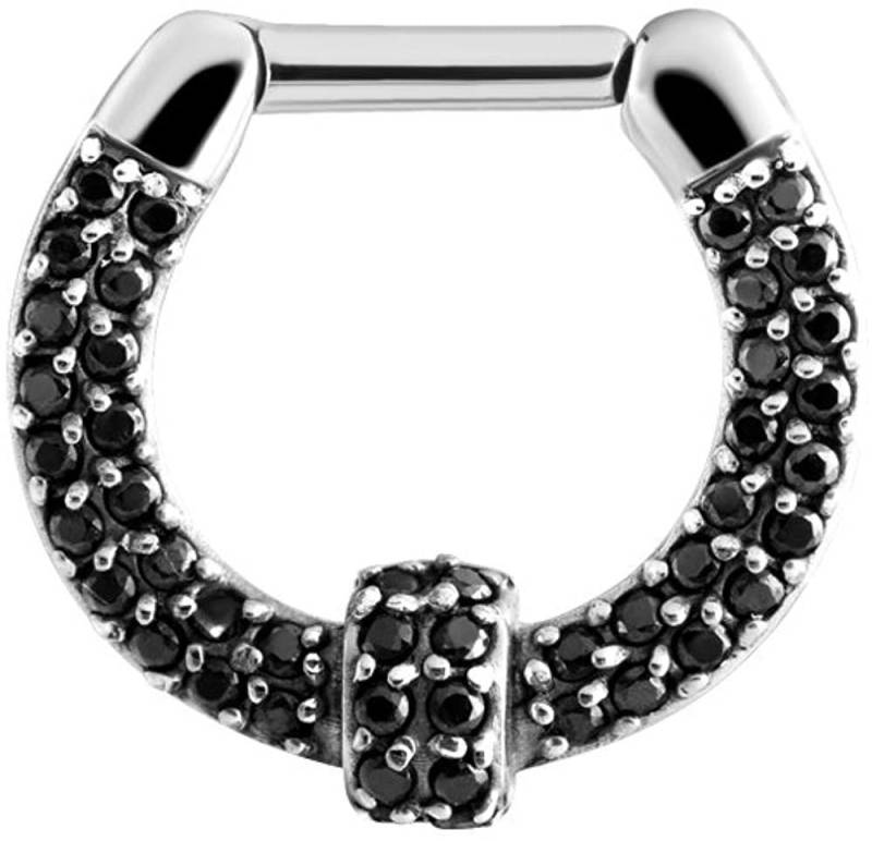 Karisma Piercing-Set Karisma Edelstahl Septum Nasen Piercing Clicker Donut Zirkonia - 1,2x8mm JSRZ-17 - Black von Karisma