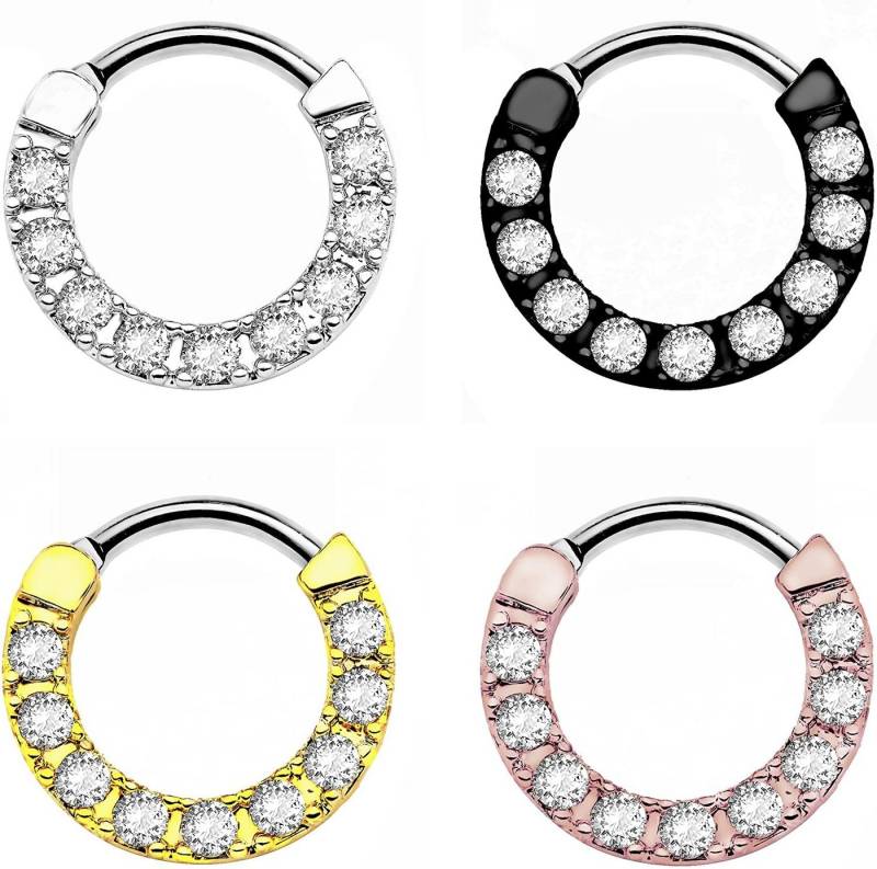 Karisma Piercing-Set Karisma Titan G23 Septum Clicker Segment Ring Nasenring Nasenpiercing Zirkonia Steine- 1,2x8mm tsc-h15 - Schwarz von Karisma