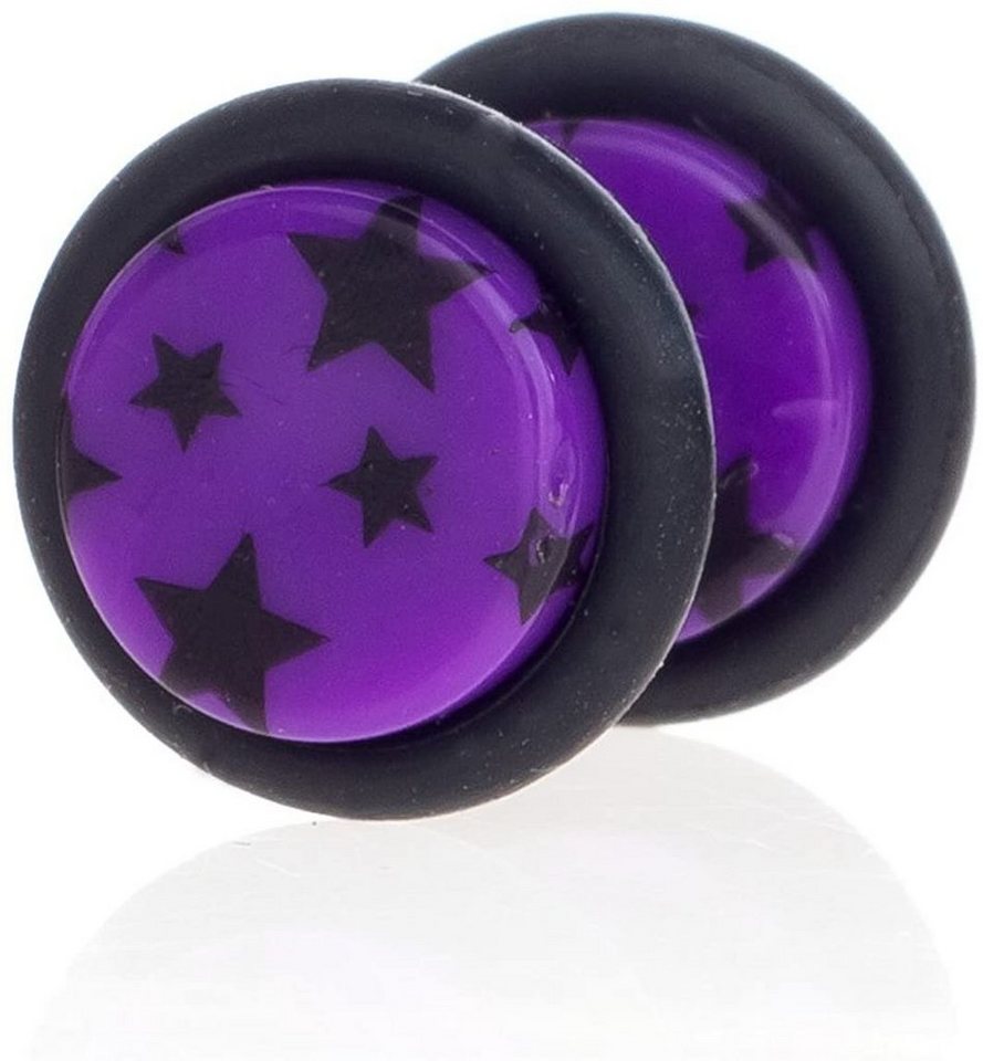 Karisma Plug 1 Paar Ohrstecker Ear Fake Plug Acryl Schwarze Sterne Gummiring Motiv Lila FAES-8mm Ohrpiercing von Karisma