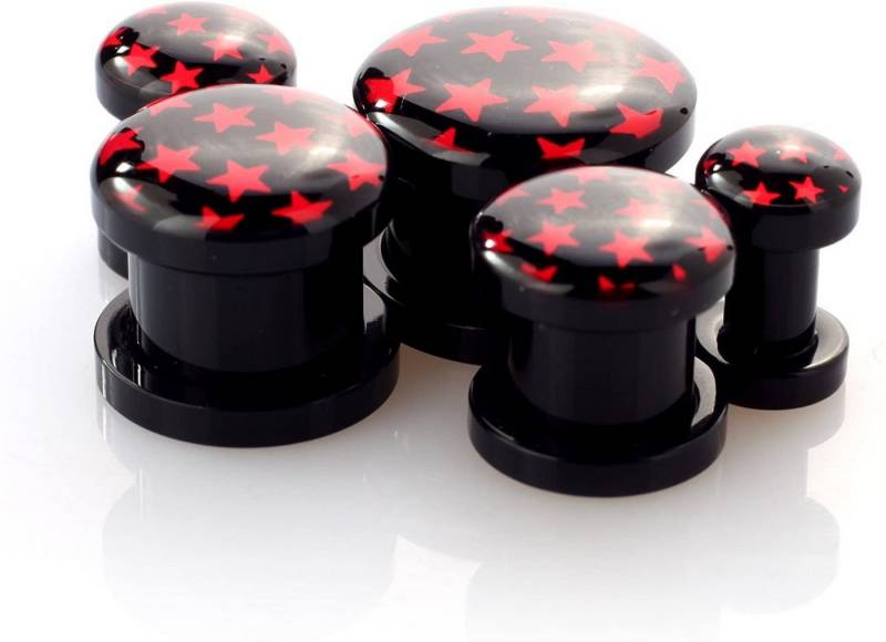 Karisma Plug Ohr Flesh Acryl Tunnel Piercing Schwarz Screw On Logo Sterne PDPL.BK/RE.6mm von Karisma