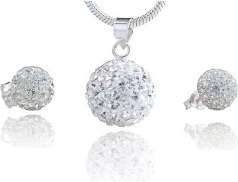 Karisma Schmuckset Karisma Damen Schmuck-Set 2 TLG Anhänger Kugel 10mm- Ohrstecker 8mm, Und Silber Kette 925 rhodiniert Mit Kristall Elements in Weiss von Karisma