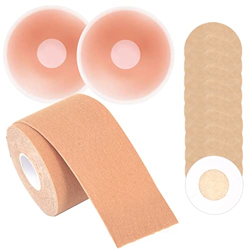 Brust Tape Set, Bob Tape Set Enthält Body Tape Hautfarben Busen Tape Nippelabdeckung Klebeband Silikon Nippelpads Unsichtbar Atmungsaktiv für Rückenfreien Kleid Abendkleider, Hochzeitskleid von Karjiaja