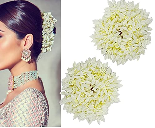 Karki Fusion Mogra White Gajra Haarschmuck Gajra Gummiband für Frauen (2 Stück) (weiß) von Karki Fusion