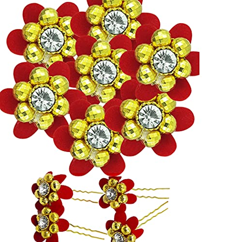 Karki Fusion Haarnadeln mit goldfarbenen Perlen, rote Blume, Brautschmuck, Kristall-Haarnadeln (Perlgold) (12 Stück) von Karki Fusion