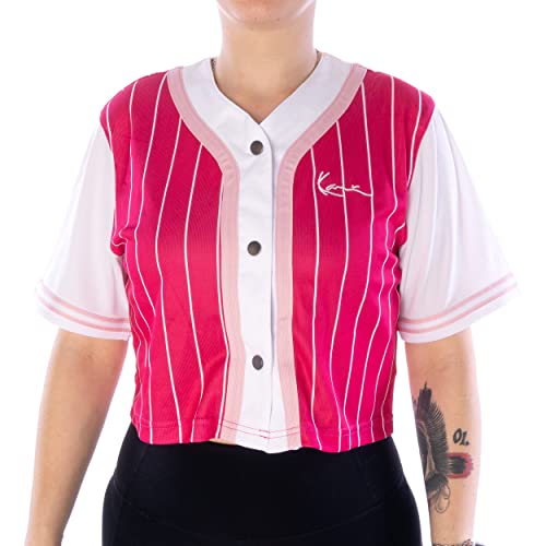 Karl Kani Chest Signature Pinstripe Short Baseball Shirt pink White M von Karl Kani