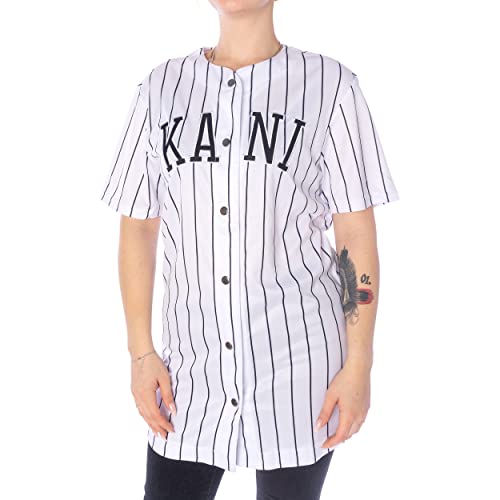 Karl Kani College Pinstripe Baseball Shirtkleid Damen Kleid weiß M von Karl Kani