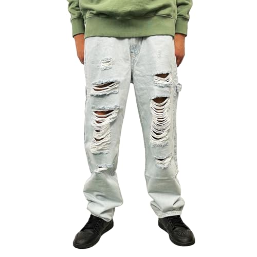 Karl Kani Herren Jeans Retro Baggy Workwear Heavy Distressed Denim bleched Blue (L) von Karl Kani