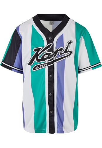 Karl Kani Herren KM231-032-1KK Varsity Striped Baseball Shirt Green/White/Purple Multicolor, XS von Karl Kani