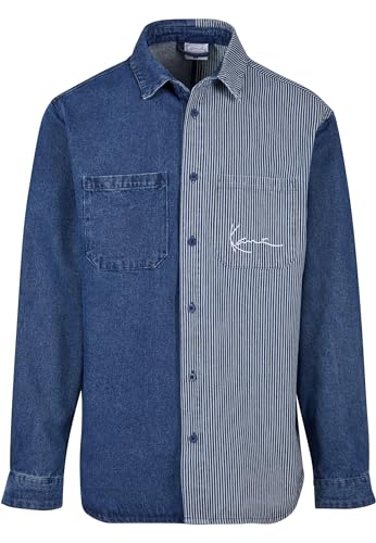Karl Kani Herren KM241-012-1 Chest Signature Stripe Block Denim Shirt L Blue/White von Karl Kani