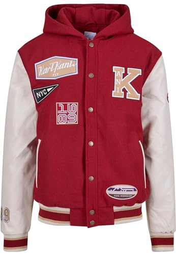 Karl Kani Herren KM233-023-1 KK Retro Patch Hooded Block College Jacket L DarkRed/Offwhite von Karl Kani