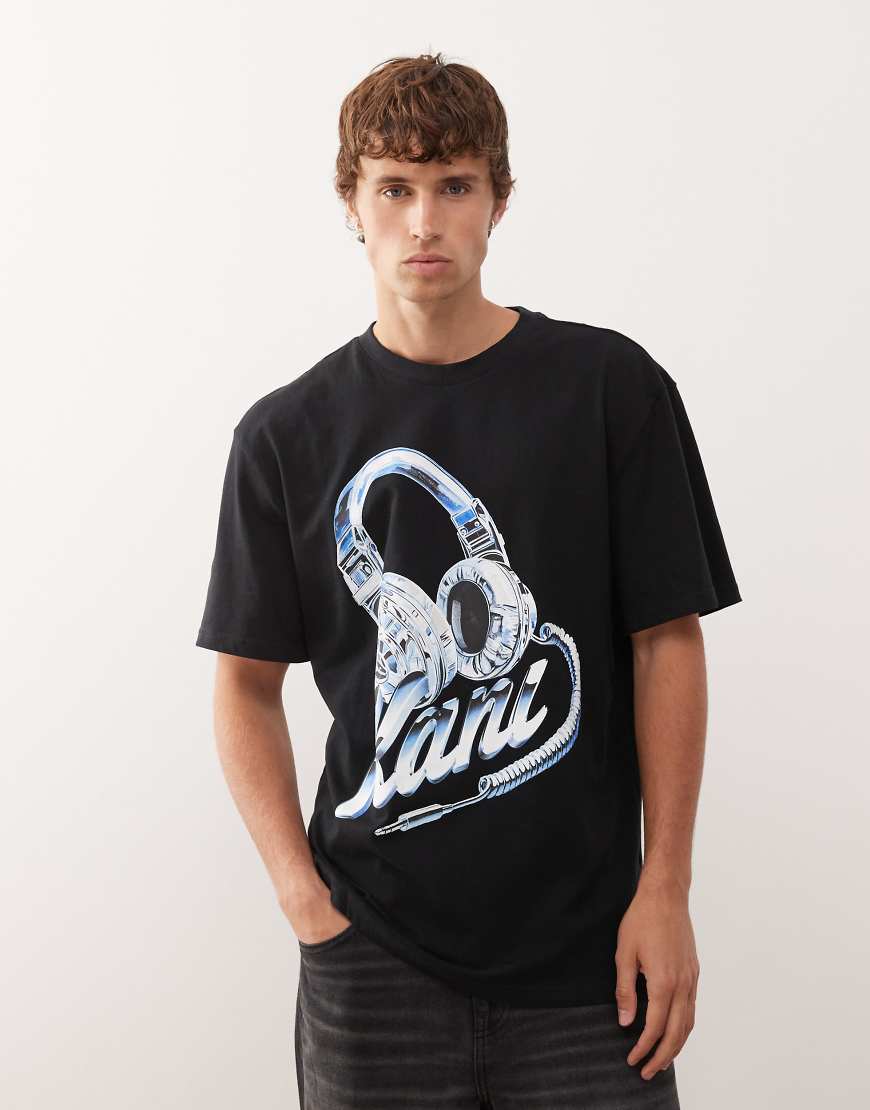Karl Kani - Oversize-T-Shirt in Schwarz mit Kopfhörer-Print auf der Vorder- und Rückseite von Karl Kani