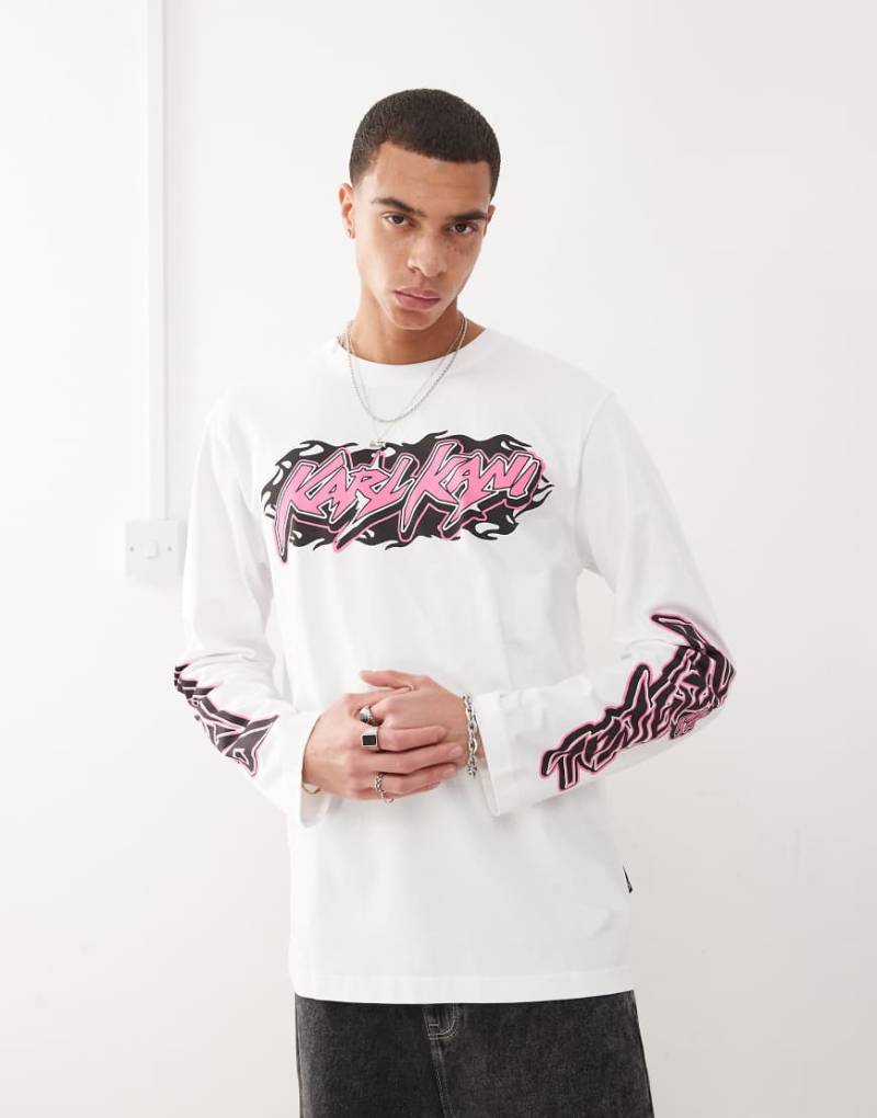 Karl Kani - Signature - Langarm-Shirt in Weiß mit Herz-Grafik-Logo-Rosa von Karl Kani