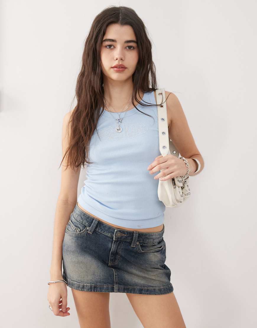 Karl Kani - Signature - Strassverziertes Ripp-Tanktop in Hellblau von Karl Kani