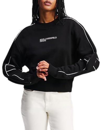 Karl Lagerfeld Jeans, Damen, Relaxed Crop Piping Sweat, Relaxed Fit, Schwarz, L von KARL LAGERFELD JEANS
