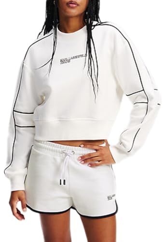 Karl Lagerfeld Jeans, Damen, Relaxed Crop Piping Sweat, Relaxed Fit, Weiß, L von KARL LAGERFELD JEANS