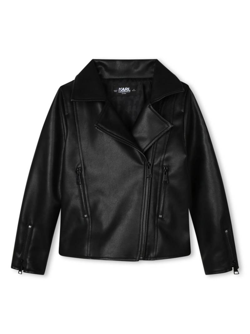 Karl Lagerfeld Kids Lederjacke mit Logo-Stickerei - Schwarz von Karl Lagerfeld Kids