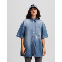 Karl Lagerfeld, Beschichtetes Jeanshemd, Frau, Beschichtetes Blau, Größe: XS von Karl Lagerfeld