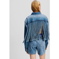 Karl Lagerfeld, Entspannte Jeansjacke Mit Fransen, Frau, Stone Washed Mittelblau, Größe: M von Karl Lagerfeld