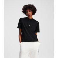 Karl Lagerfeld, Gehäkeltes Monogram T-shirt, Frau, Schwarz, Größe: XS von Karl Lagerfeld