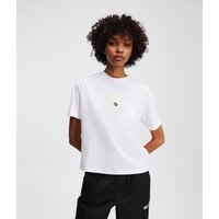 Karl Lagerfeld, Gehäkeltes Monogram T-shirt, Frau, Weiss, Größe: XS von Karl Lagerfeld