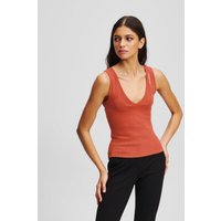 Karl Lagerfeld, Geripptes Tanktop Mit V-ausschnitt, Frau, Zinnober, Größe: XS von Karl Lagerfeld