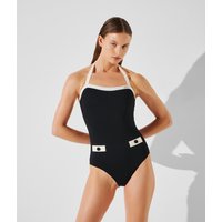 Karl Lagerfeld, K/signature Monochromer Badeanzug, Frau, Weiss/Schwarz, Größe: XS von Karl Lagerfeld