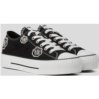 Karl Lagerfeld, Kampus Max Sneakers Mit Blumenapplikationen, Frau, Schwarz/Schwarz, Größe: 41 von Karl Lagerfeld