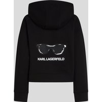 Karl Lagerfeld, Kapuzenpullover Mit Reissverschluss Und Sonnenbrillenmotiv, Frau, Schwarz, Größe: XS von Karl Lagerfeld