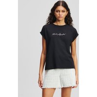 Karl Lagerfeld, Signature T-shirt Mit Strass, Frau, Schwarz, Größe: XS von Karl Lagerfeld