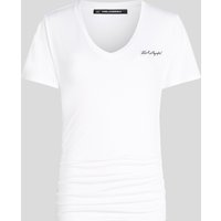 Karl Lagerfeld, Signature T-shirt Mit V-ausschnitt Und Raffung, Frau, Weiss, Größe: XL Karl Lagerfeld, Signature T-shirt Mit V-ausschnitt Und Raffung, Frau, Weiss, Größe: XL von Karl Lagerfeld