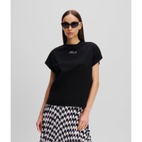 Karl Lagerfeld, Signatur-t-shirt, Frau, Schwarz, Größe: XS von Karl Lagerfeld