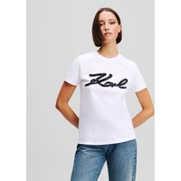 Karl Lagerfeld, Signatur-t-shirt Mit Bouclé, Frau, Weiss, Größe: S von Karl Lagerfeld