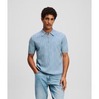 Karl Lagerfeld, Monogram Poloshirt Mit Reissverschluss, Mann, Weiches Chambray, Größe: XS von Karl Lagerfeld