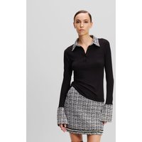 Karl Lagerfeld, Langärmliges Bouclé-poloshirt, Frau, Schwarz, Größe: XS von Karl Lagerfeld